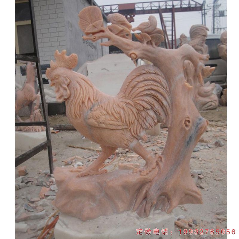 晚霞红公鸡动物石雕（1）