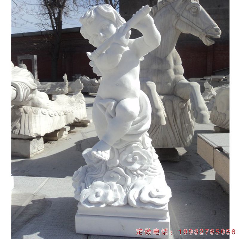 汉白玉吹笛小天使西方人物石雕（1）