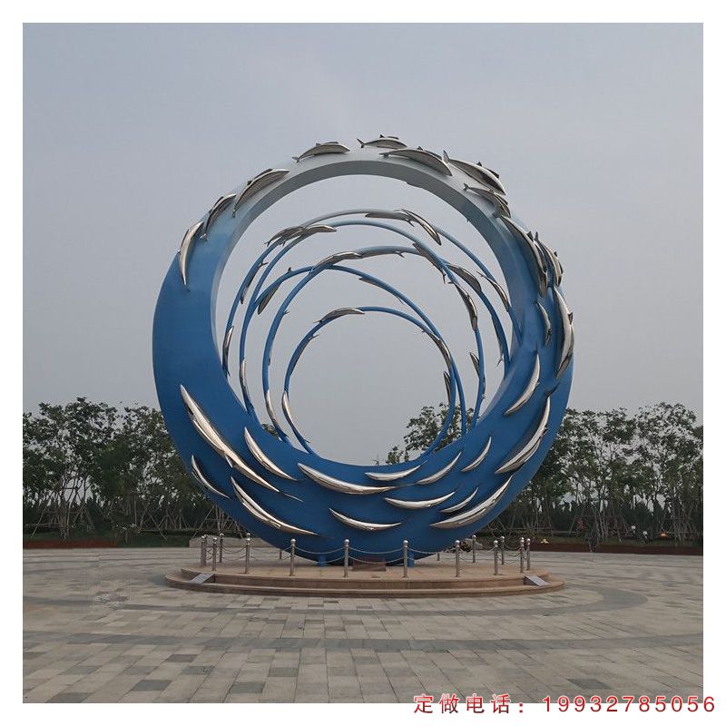 公园不锈钢抽象鱼群圆环雕塑（1）