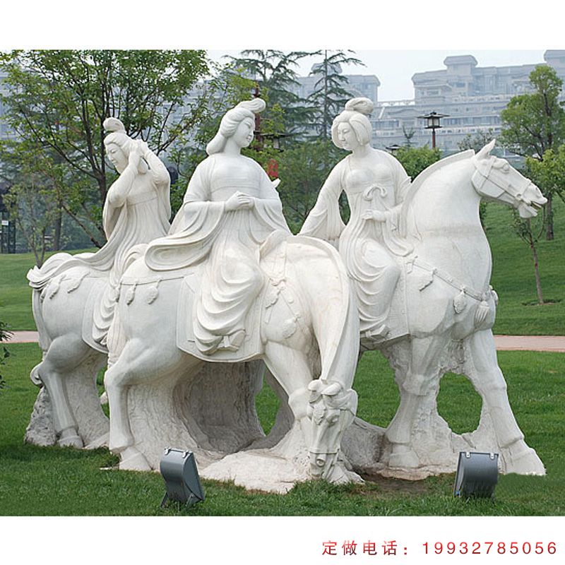 公园美女骑马古代人物石雕（1）