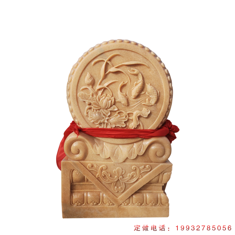 晚霞红荷花鲤鱼石浮雕抱鼓石景观雕塑（1）
