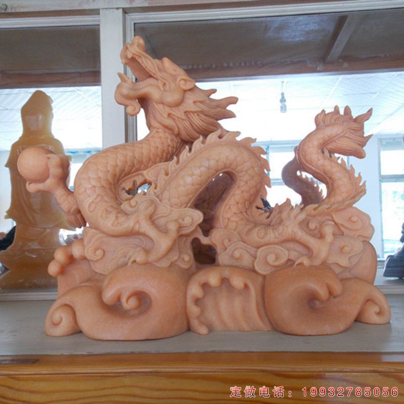 公园晚霞红龙神兽景观石雕（1）