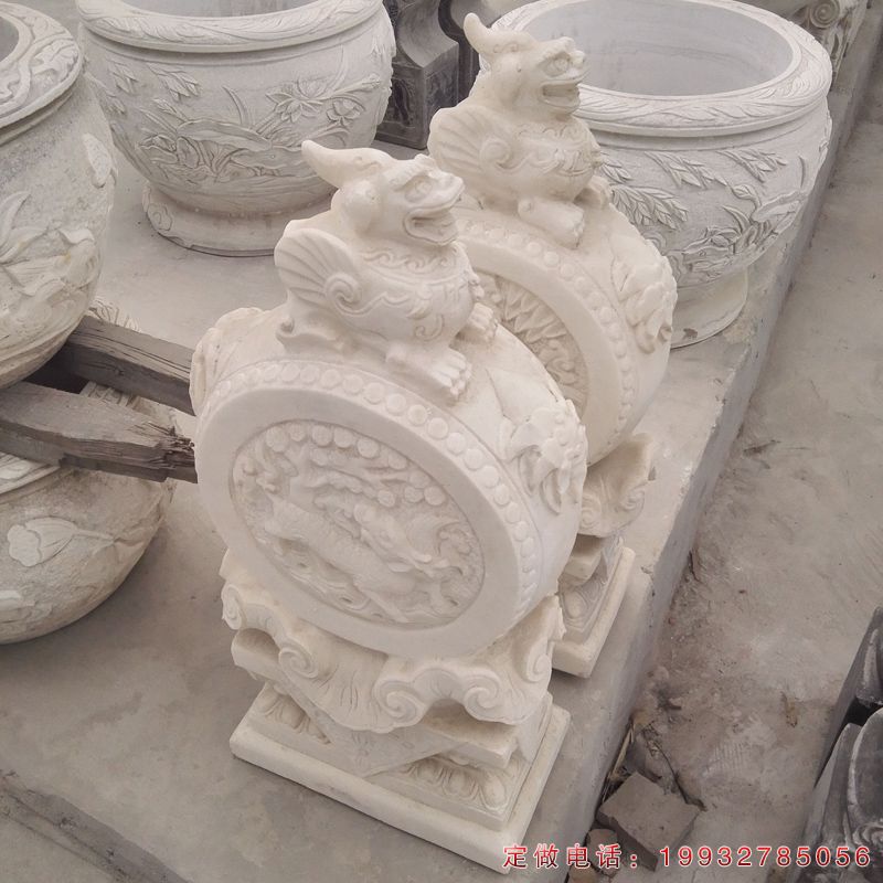 汉白玉貔貅抱鼓石景观石雕（1）