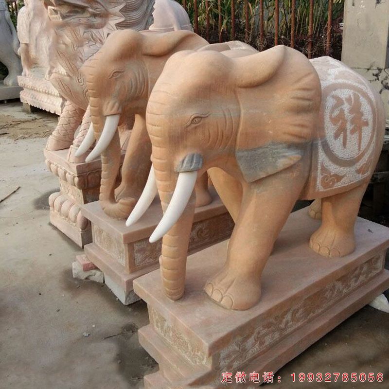 晚霞红吉祥大象石雕（1）