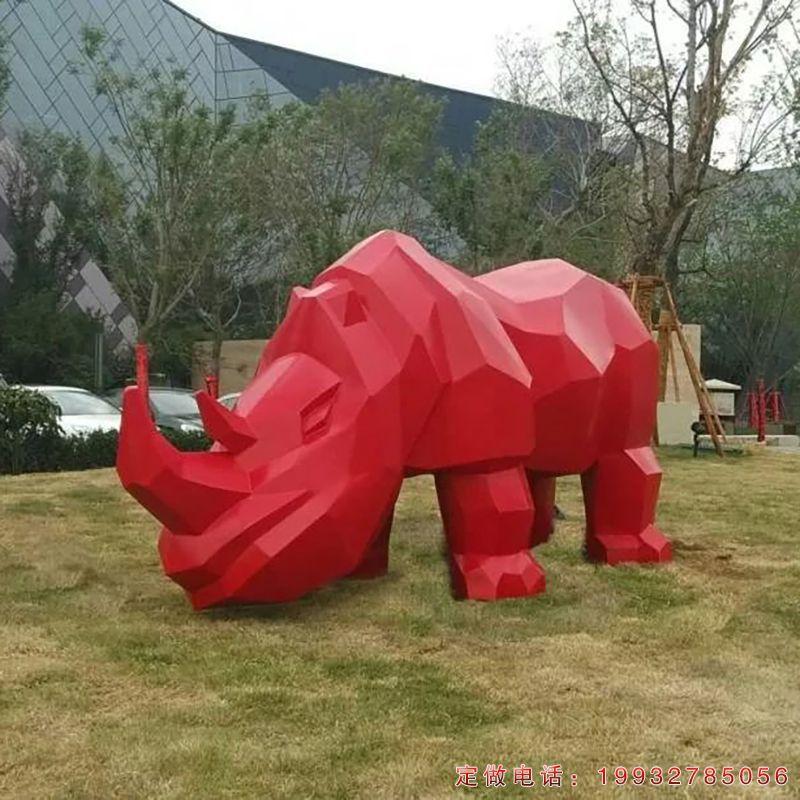 酒店不锈钢犀牛动物雕塑（1）