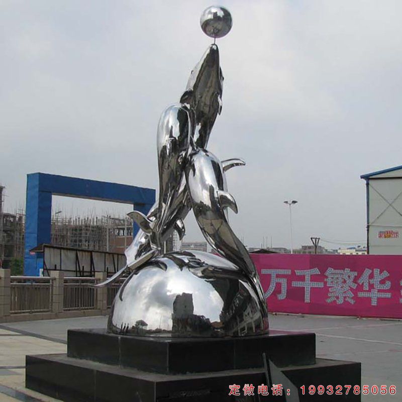 企业不锈钢海豚动物雕塑（3）