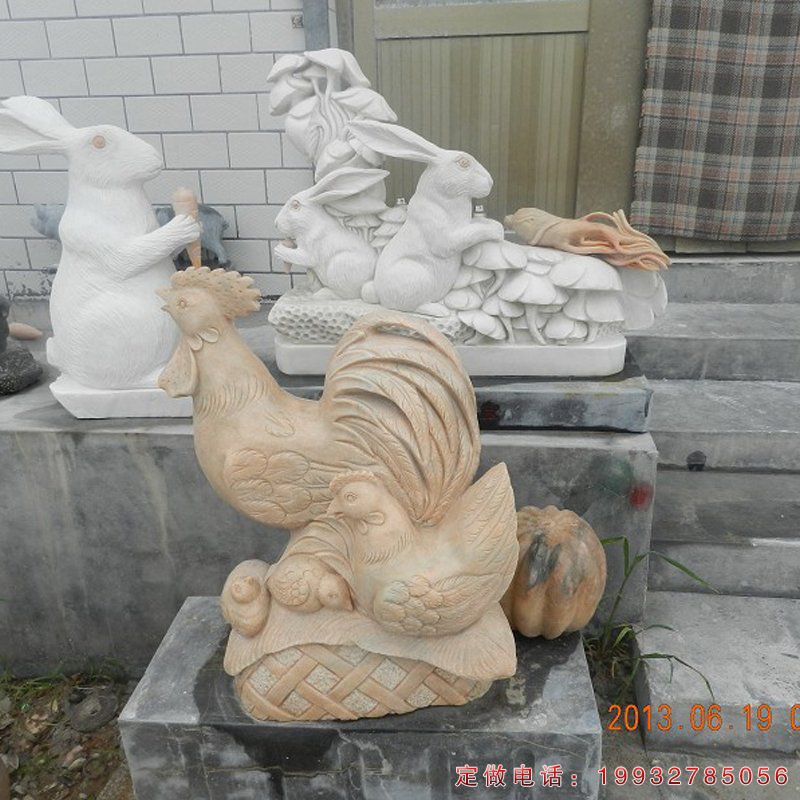 石雕公鸡，晚霞红公鸡雕塑 (2)