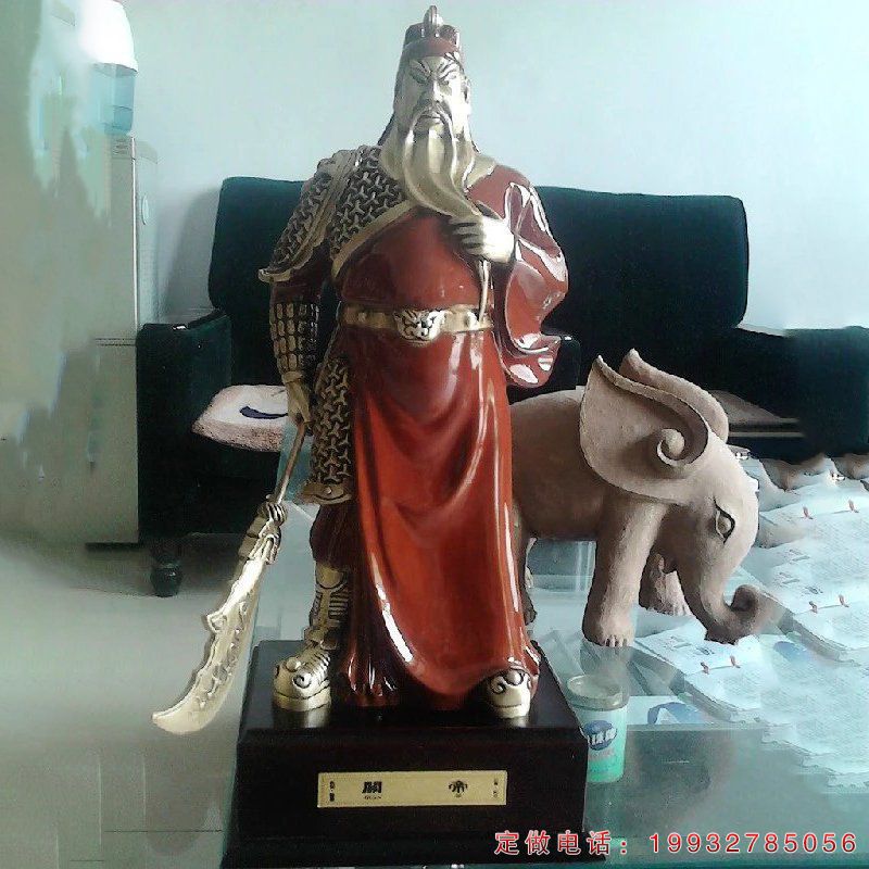 关帝铜雕，彩绘关公铜雕