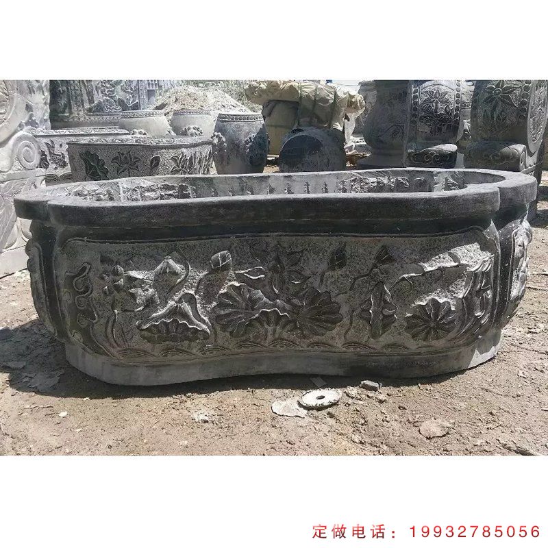 企业荷花雕刻鱼缸景观石雕（2）