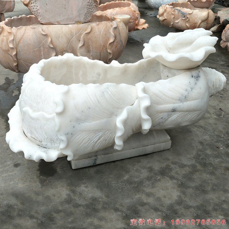 汉白玉莲花水缸   石雕小区景观摆件 (2)