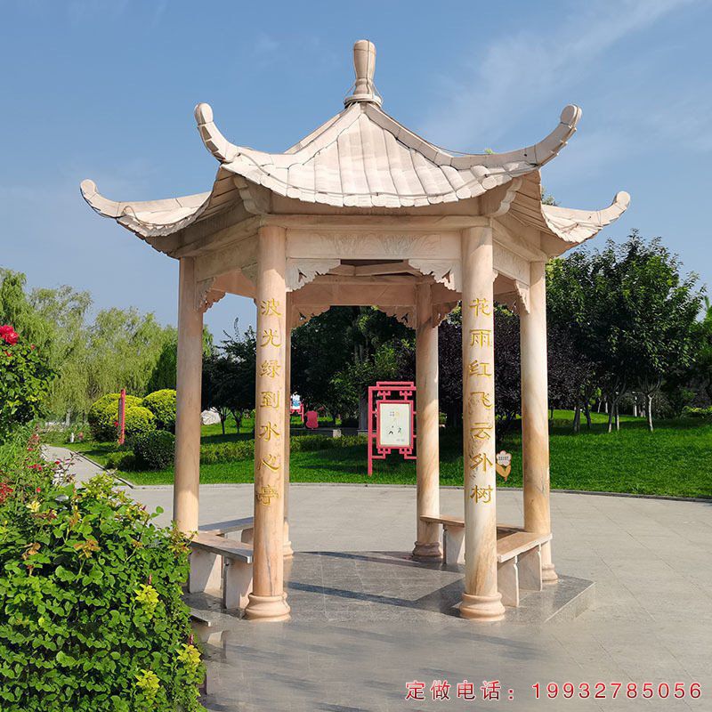 广场晚霞红六角凉亭景观石雕（2）