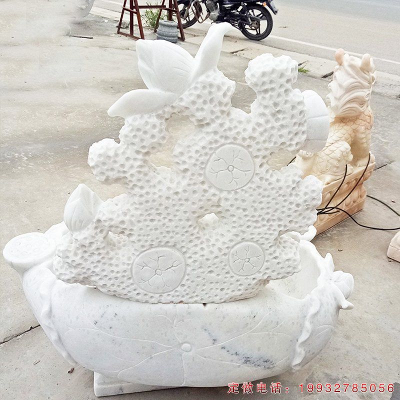 汉白玉莲花水盆  石雕小区景观摆件 (1)