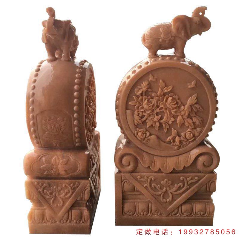 企业小象晚霞红抱鼓石景观石雕（3）