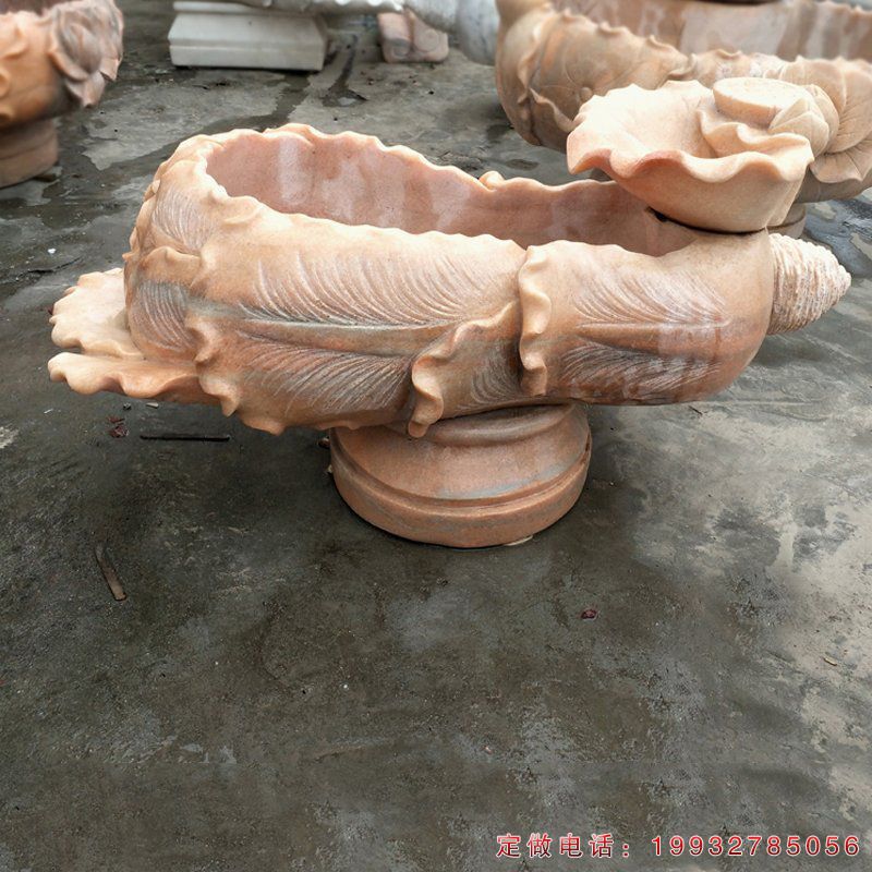 晚霞红来雕刻莲花水池  石雕公园景观摆件 (3)