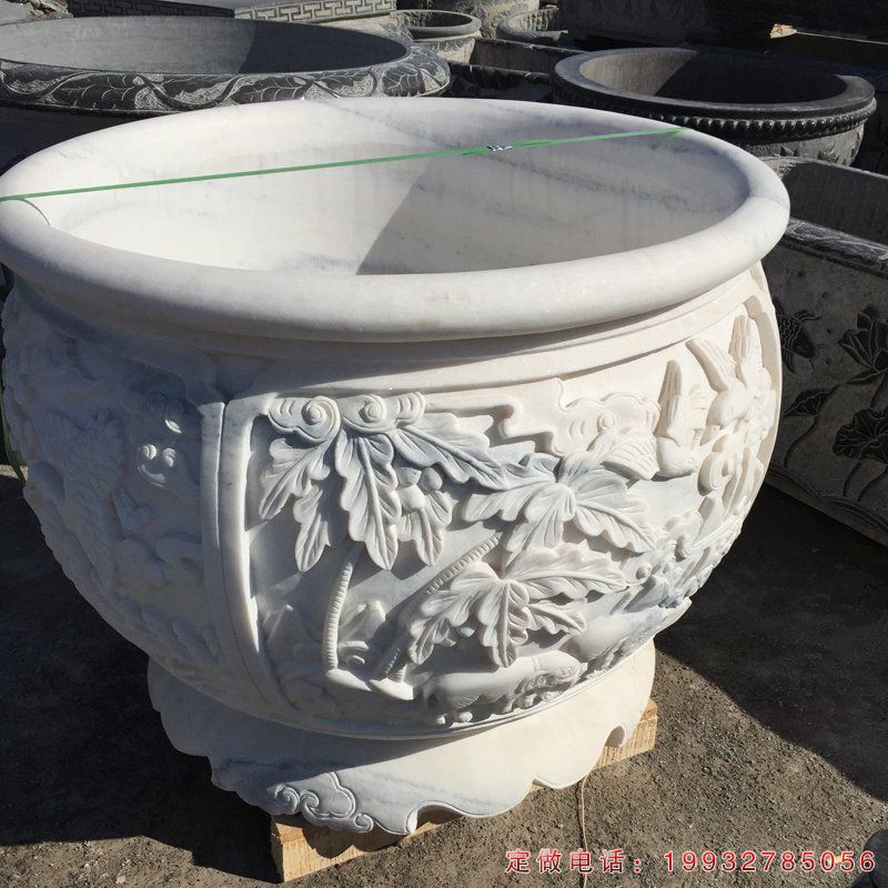 大理石荷花水缸 石雕小区景观雕塑 (3)