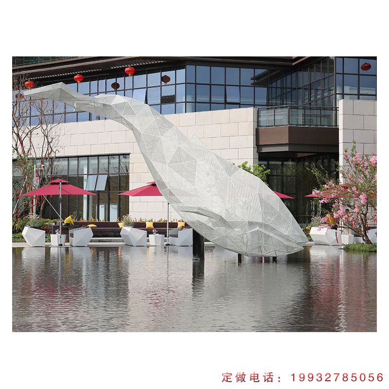 城市不锈钢鲸鱼雕塑 (2)